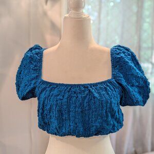 Zara Puff‎ Sleeve Crop Top. Size S, Electric Blue